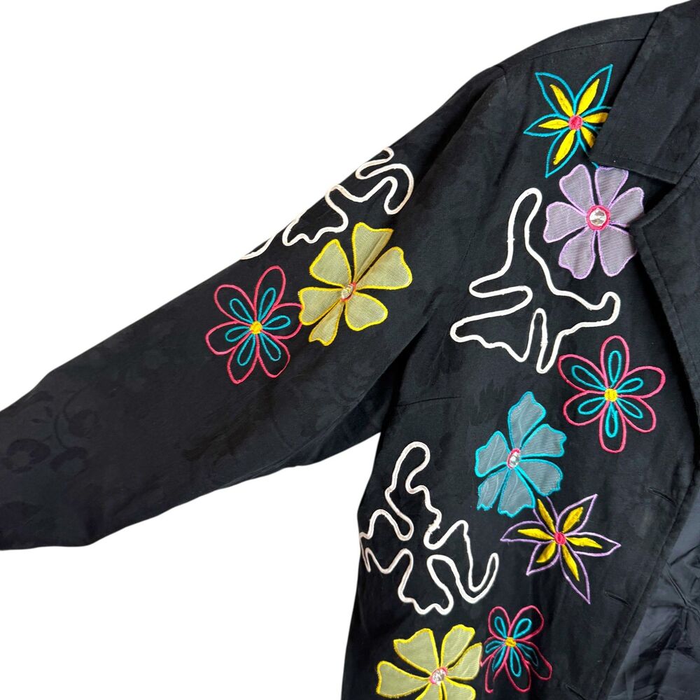 Indigo Moon Black contrast floral print Jacket embroidered funky design - Picture 8 of 13